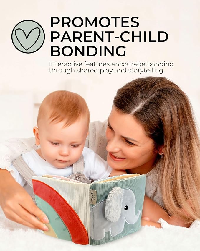 Cute Soft Baby Book with Mirror, Activities, Touch and Feel & Crinkle Pages - Interactive Sensory Cloth Toy for Babies 0-6, 6-12 & 12-18 Months - Adorable Animal Themes for Early Development