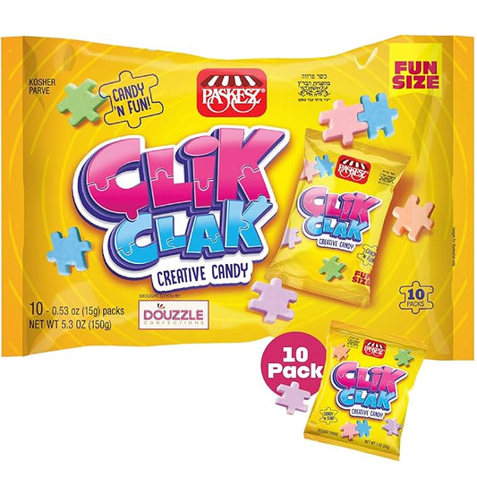 DOUzzle Back To School Clik Clak Creative Candy, Puzzle-Shaped Candy (10 Count, 1 Pack) Individually Wrapped, Party Favor, Goodie Bag & Pinata Filler - Kosher Parve