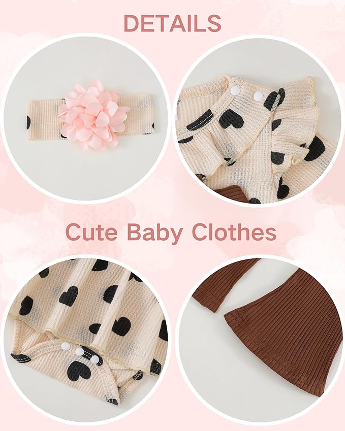 Renotemy Preemie Newborn Baby Girl Clothes Infant Romper Fall Winter Outfits Gifts for Girls Cute Bell Bottoms Pant Sets