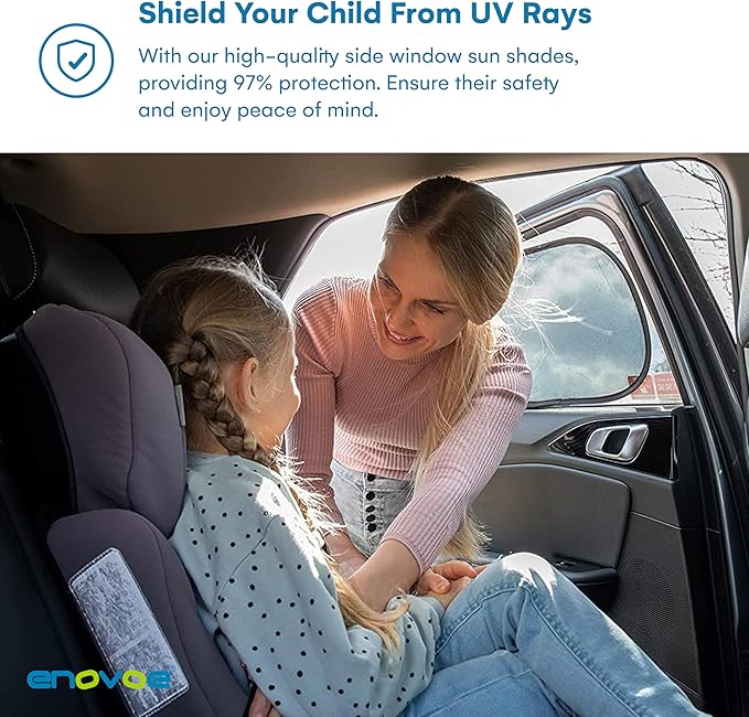 Enovoe Car Window Shade for Baby - (4 Pack) - Medium - 19" x 12" - Cling Car Sun Shade for Windows - Sun, Glare and UV Rays Protection for Your Child