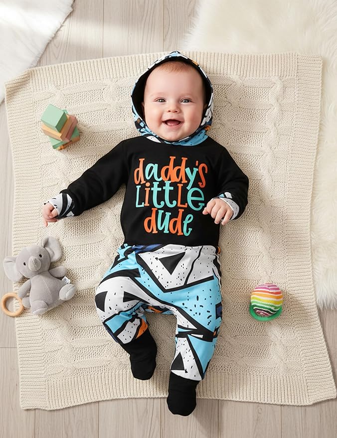 Fommy Newborn Baby Boy Clothes Plaid Letter Print Long Sleeve Hoodies + Long Pants 2PCS Fall Winter Outfits Set