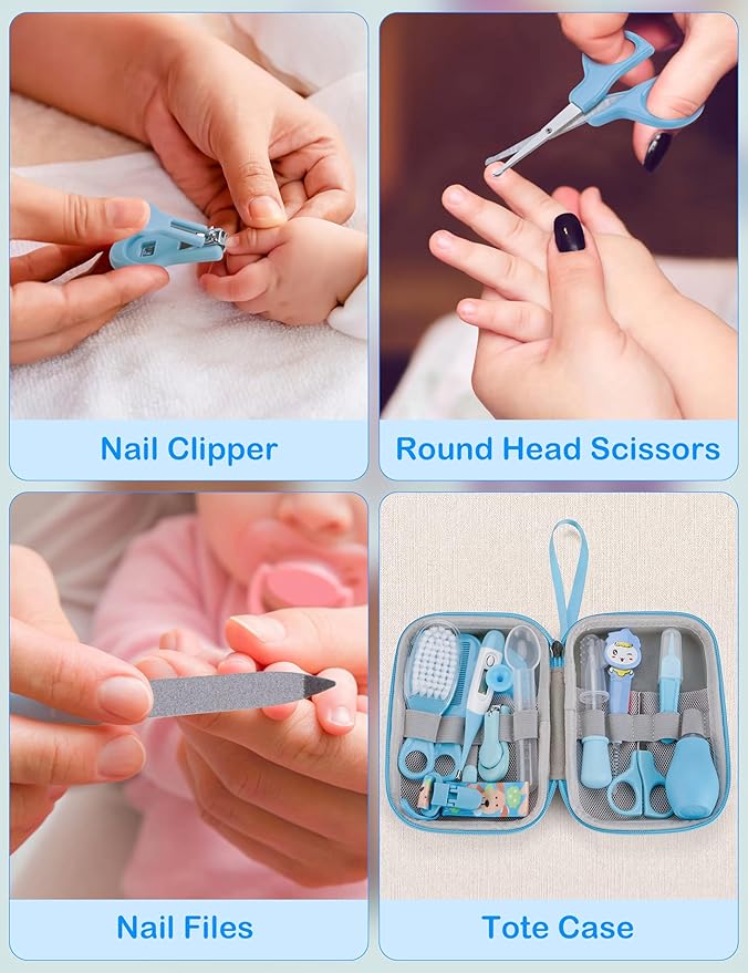 OTTOLIVES Baby Healthcare and Grooming Kit, 15 in 1 Baby Shower Gifts with Nail File, Hair Brush Comb, Toothbrush, Nasal Aspirator, Baby Essentials Kit for Newborn Infant Girls Boys (Blue)