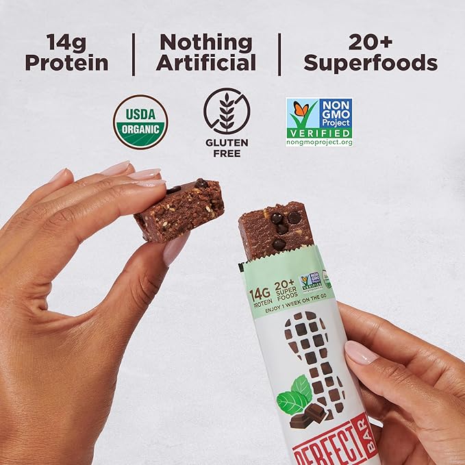Perfect Bar, Chocolate Mint Protein Bar, High Protein, Organic, Gluten Free, Soy Free, Non GMO, No Sugar Alcohols, 2.3 Ounce Bar, 24 Count
