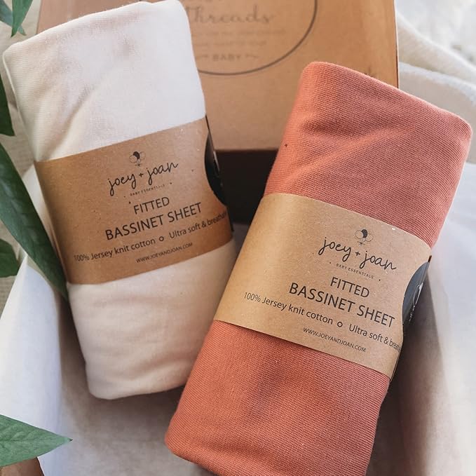 Bassinet Fitted Sheets for Chicco LullaGo Anywhere, Baby Bjorn Cradle and 14 x 29 Mattress Pad – Snuggly Soft 100% Jersey Cotton – Beige + Rusty Brown – 2 Pack