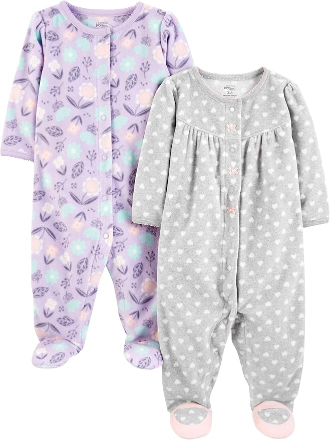 Simple Joys by Carter's Baby Girls' Cotton and Fleece Footed Sleep and Play, Pack of 2