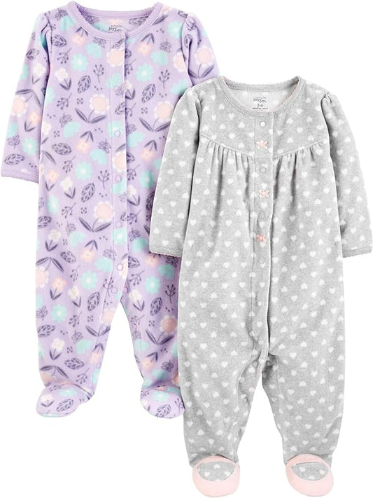 Simple Joys by Carter's Baby Girls' Cotton and Fleece Footed Sleep and Play, Pack of 2