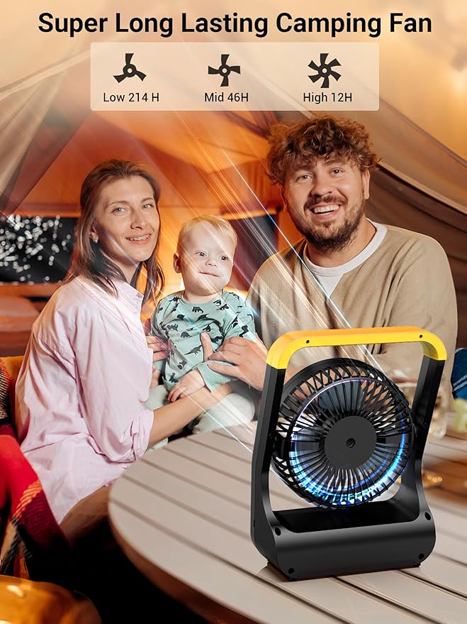 Gazeled Battery Powered Fan, Long Lasting Battery Operated Fans for Camping, Portable D-Cell Desk Fan with Timer, 3 Speeds, Whisper Quiet, 180° Rotation, for Office, Bedroom, Outdoor, 5'', Model: F15