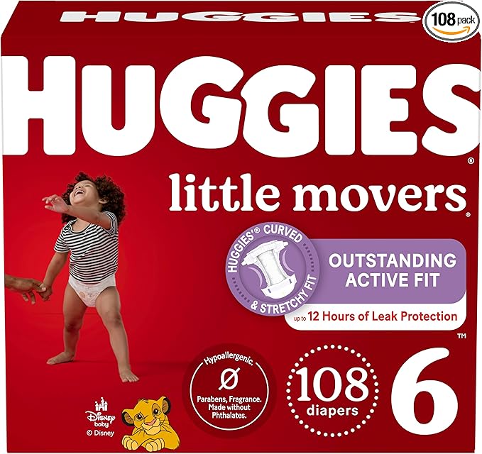 Huggies Size 6 Diapers, Little Movers Baby Diapers, Size 6 (35+ lbs), 108 Count (2 Packs of 54), Packaging May Vary