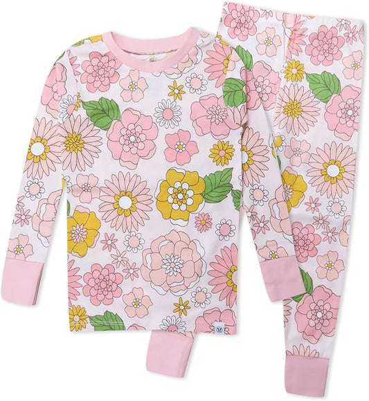 HonestBaby baby-girls 2-piece Pajamas Sleepwear Pjs 100% Organic Cotton for Baby, Toddler, Kids, Girl
