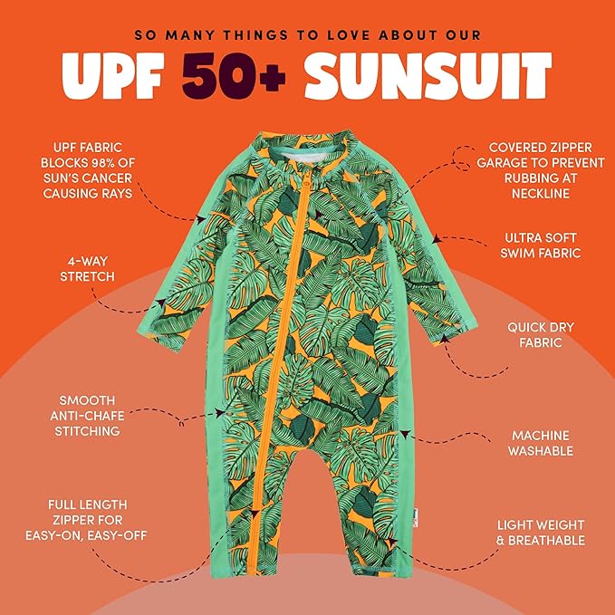 SwimZip Boys' Long-Sleeve UPF 50+ Swimsuit for Baby, Toddler, & Little Boys