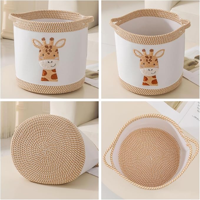 Toy Basket for Baby Laundry Hamper Blanket Baskets Cute Giraffe Nursery Hampers Toy Storage Basket, Woven Cotton Rope Nursery Organization Bins For Girls Boys Kids Newborn Gifts Baskets