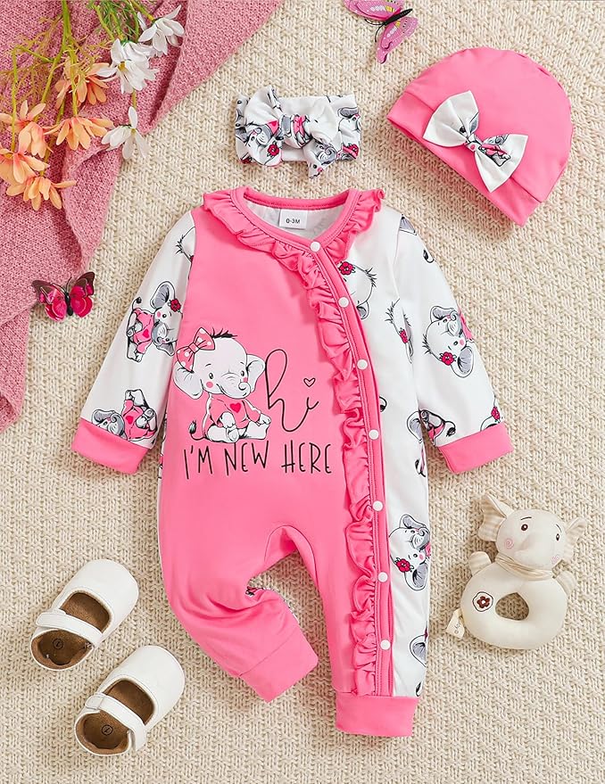 Preemie Newborn Baby Girl Clothes Infant Fall Winter Outfits Letter Floral One-Piece Romper+Jumpsuit