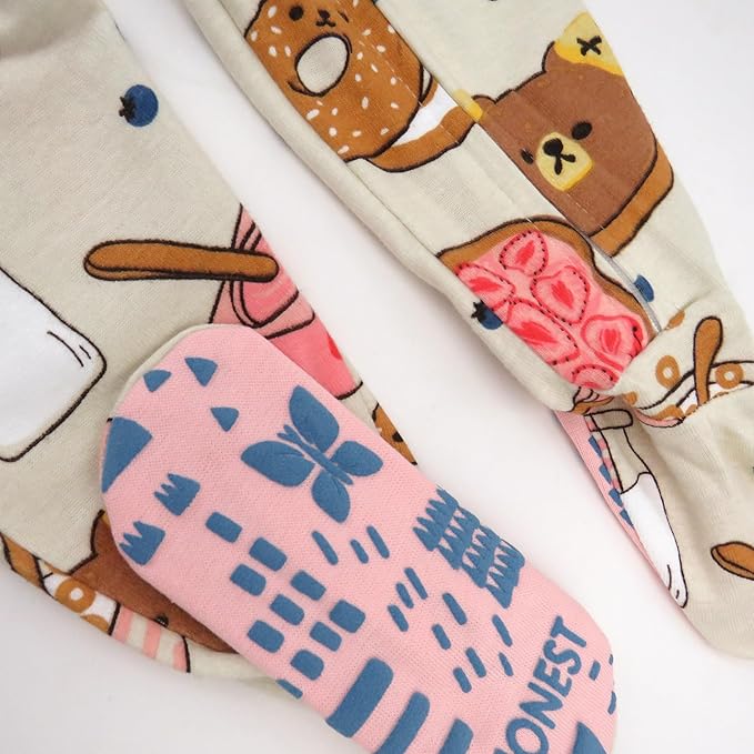 HonestBaby Non-Slip Footed Pajamas One-Piece Sleeper Zip-Front Pjs 100% Organic Cotton for Baby Girls