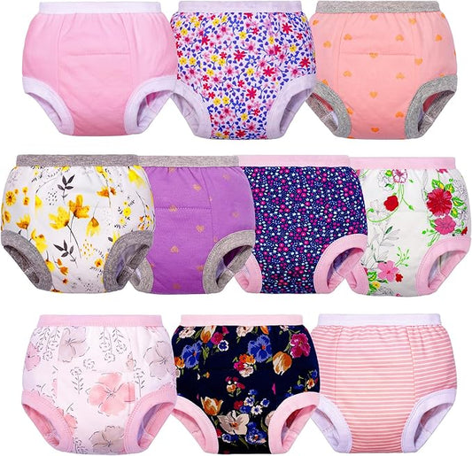 BIG ELEPHANT Potty Training Underwear - 10 Pack, 100% Cotton Absorbent Unisex Toddler Pee Pants for Boys Girls