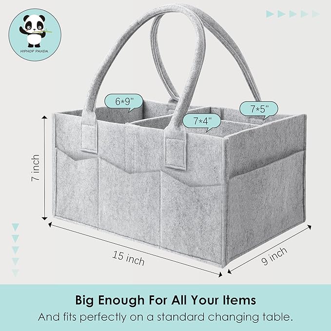 HIPHOP PANDA 2-Pack Diaper Caddy Organizer - Nursery Storage Bin & Car Organizer for Diapers, Wipes, and Baby Essentials - Dual-Color Solid Set (Grey/Oatmeal), Large Size
