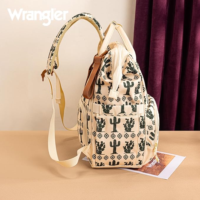 Wrangler Diaper Bag Backpack Aztec Travel Backpack Purses Western Multi-Function Baby Bags for Mom with Waterproof Insulated Pockets