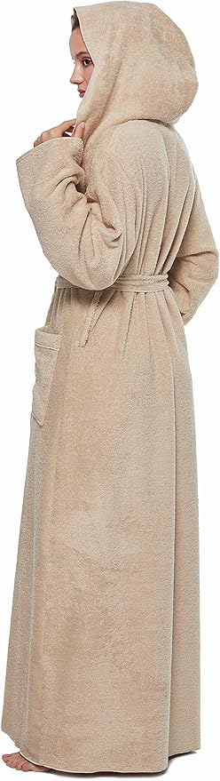 Arus Women's Princess Robe Ankle Long Hooded Lightweight Turkish Cotton Bathrobe