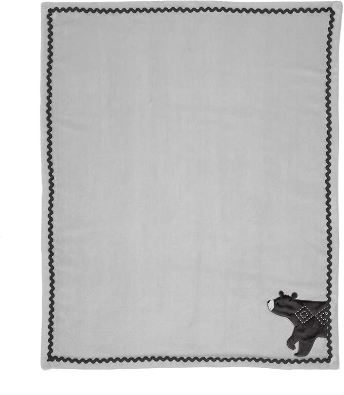 Lambs & Ivy Woodland Forest Gray Fleece Bear Nursery Baby Blanket