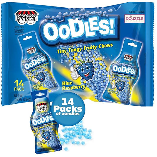 DOUzzle Back To School Oodles Raspberry Tiny Tangy Fruity Chews Mix (12 Count, 1 Pack) Individually Wrapped, Party Favor, Goodie Bag & Pinata Filler - Kosher Parve