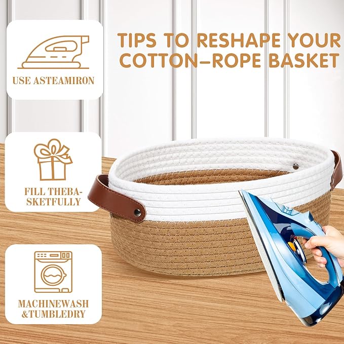 3 Pack Small Woven Basket for Gifts with Handles Clear Bags and Ribbons Empty Storage Basket Decorative Chest Box for Birthday Present Baby Shower Wedding(White and Dark Brown,12"x 8"x 5")