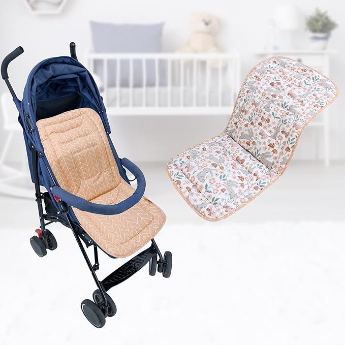 Baby Stroller Cushion,Infant Car Seat Insert-Reversible Universal Breathable and Soft Newborn Stroller Mat,100% Cotton Cover Toddler Seat Pad Liner-34x78cm,1 Pack(Rabbit)