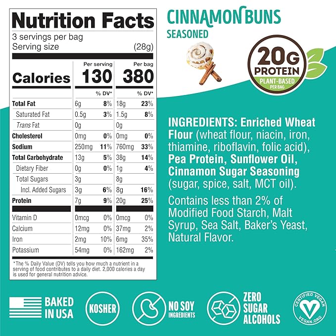 Lenny & Larry's FITZELS Protein Pretzels (Cinnamon Buns) 8 Individual Bags 3 oz Each – High Protein Snacks with 20g of Plant Based Protein – Healthy Vegan Pretzels – Delicious Salty Taste