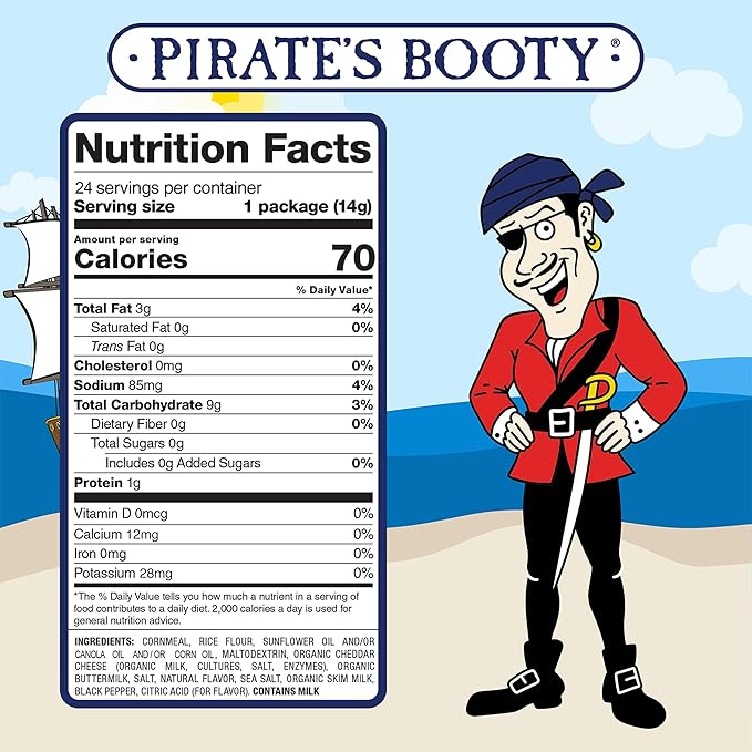 Pirate's Booty Aged White Cheddar Cheese Puffs, Gluten-Free, Kids Snacks, 0.5oz (24ct)