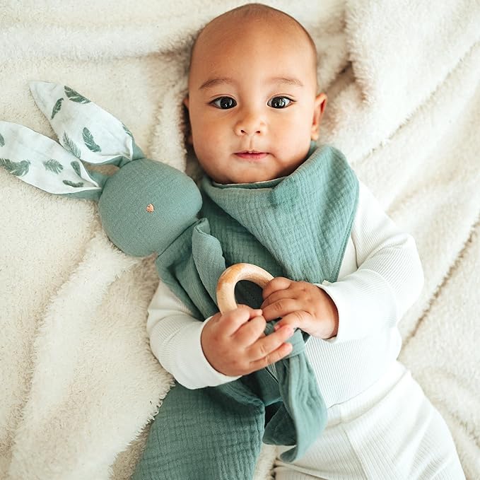 Mikito Organic Cotton Baby Muslin Lovey Bunny - Oeko-TEX & GOTS Certified - Security Blanket & Perfect Loveys for Babies - Unisex New Baby Gift for Ultimate Comfort & Peaceful Dreams