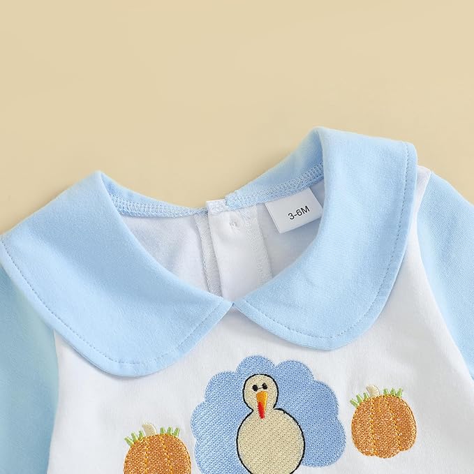 woshilaocai Baby Fall Outfit Boy Girl Plaid Embroidered Collar Romper Footie Infant Halloween Clothes