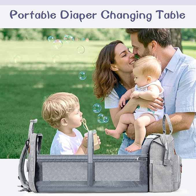 Baby Diaper Bag, Backpack with Changing Table, Unisex Baby Bag, with Diaper Pad, USB Charging Port, Insulated Pacifier Case, Multifunctional Waterproof Travel Diaper Bag, Gift for Newborn Baby (Grey)