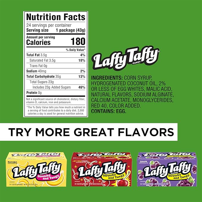 Laffy Taffy Candy, Stretchy and Tangy, Watermelon Flavor, 1.5 Ounce Bars (Pack of 24)