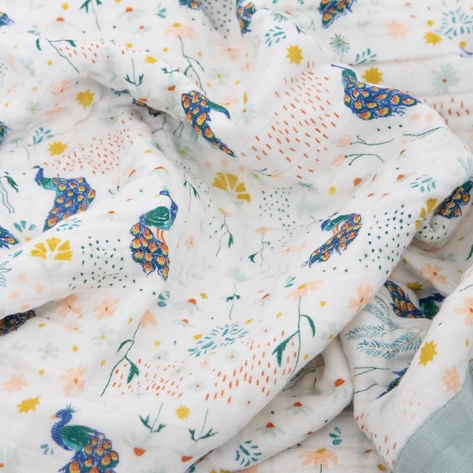 Little Unicorn Newborn Receiving Quilt | Ultra- Soft, Multi-Layered Muslin Fabric | Gift for Newborns & on-The-go (Peacock)