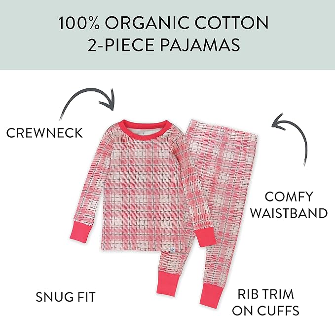 HonestBaby Classics 2-Piece Pajamas Sleepwear Pjs 100% Organic Cotton for Baby, Toddler, Kids