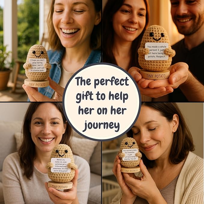 Funny Pregnancy Gifts for First Time Expecting Mothers - Handmade Crochet Potato Doll with 30 Funny Signs for Expecting Soon to Be Moms Pregnant Women - New Mom to be Gifts for 1st time Mom