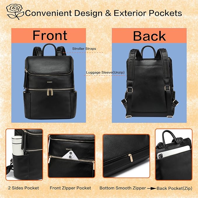 Leather Diaper Bag Backpack for Boy Girl Twins, Toddler Diaper Bag with Multiple Pockets, Cooler Compartment