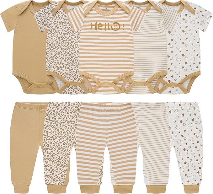 Baby Newborn Layette 10-Piece Sets Cotton Bodysuits Pants Sets for Baby Boys Girls Toddler Unisex Baby Gift Set