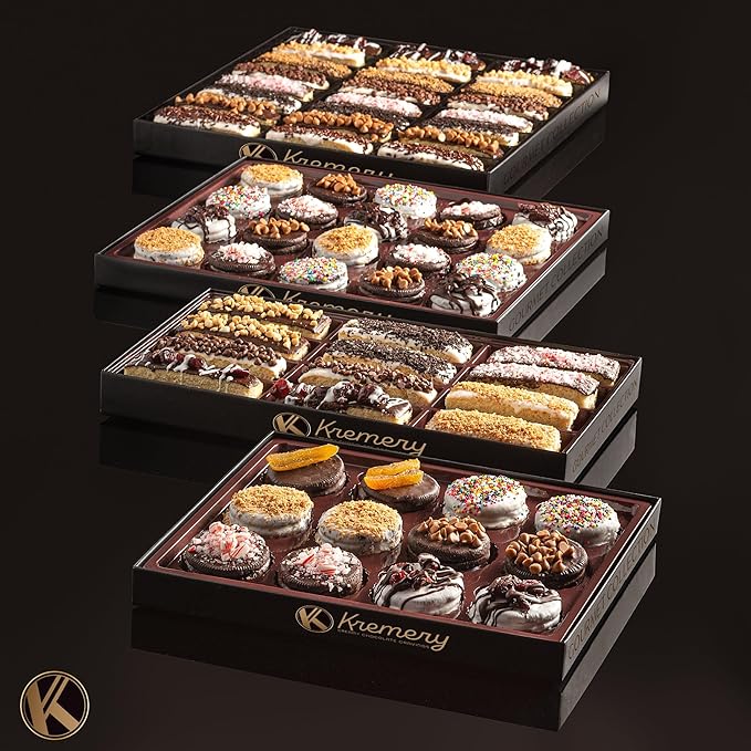 KREMERY Creamy Chocolate Cravings - Chocolate Covered Biscotti Cookies Gift Basket, in Elegant Gift Box (24 Biscotties, Assorted Sweet Toppings) Food Assortments USA Made