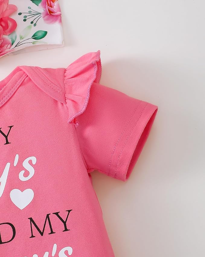 SUNNY PIGGY Newborn Baby Girl Clothes Infant Outfits Romper Floral Fall Outfit Bell Bottoms Pant Sets Hat Headband Flowerpant