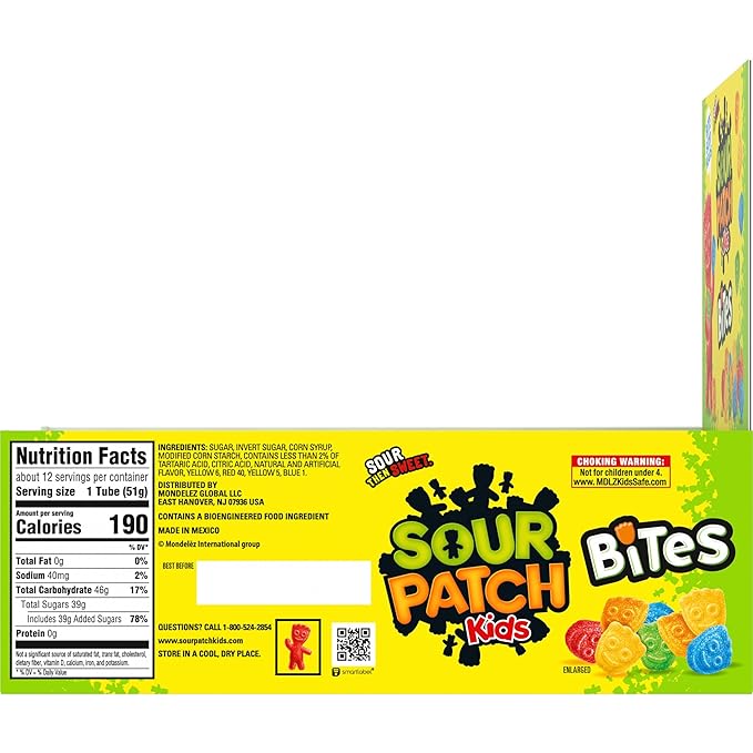 SOUR PATCH KIDS Bites Soft & Chewy Candy, 12-1.8 oz Tubes