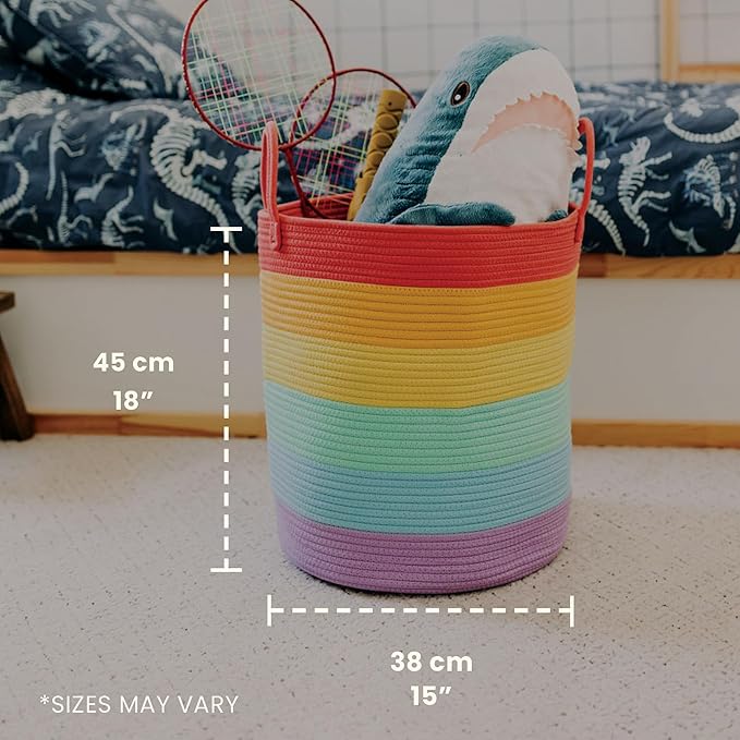 OrganiHaus Tall Rainbow Rope Blanket Basket for Living Room Decor, Cute Woven Baby Laundry Basket, Baby Nursery Hampers for Toys, Kids Laundry Hamper for Dirty Clothes, Decor for Kids Classroom
