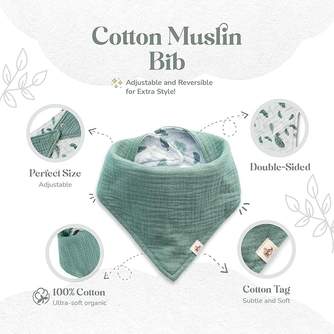 Mikito Organic Cotton Newborn Gift Box, Unisex Baby Gifts Including Muslin Lovey Comforter, Bandana Bib, Wooden Teether & Birth Announcement Sign