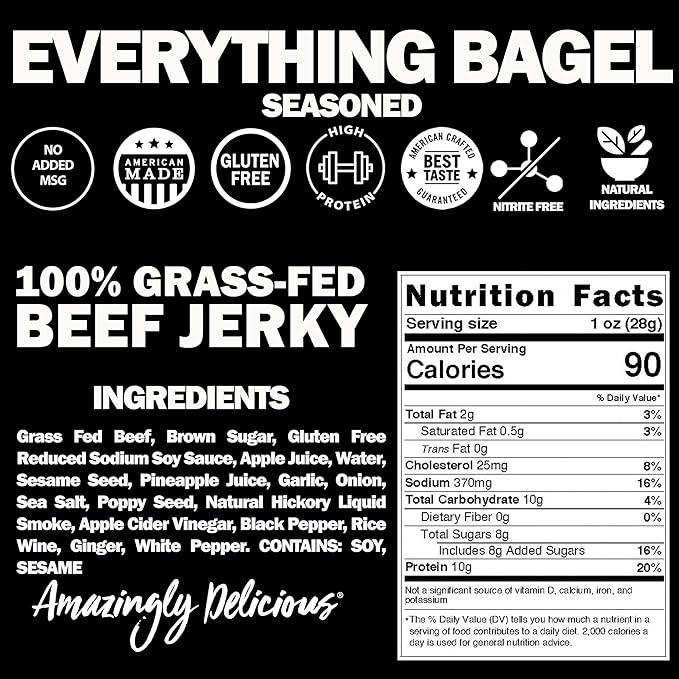 Field Trip Beef Jerky | Gluten Free Jerky, Low Carb, Healthy High Protein Snacks With No Nitrates, Made With All Natural Ingredients | Everything Bagel | 1oz Bags, 12 Pack