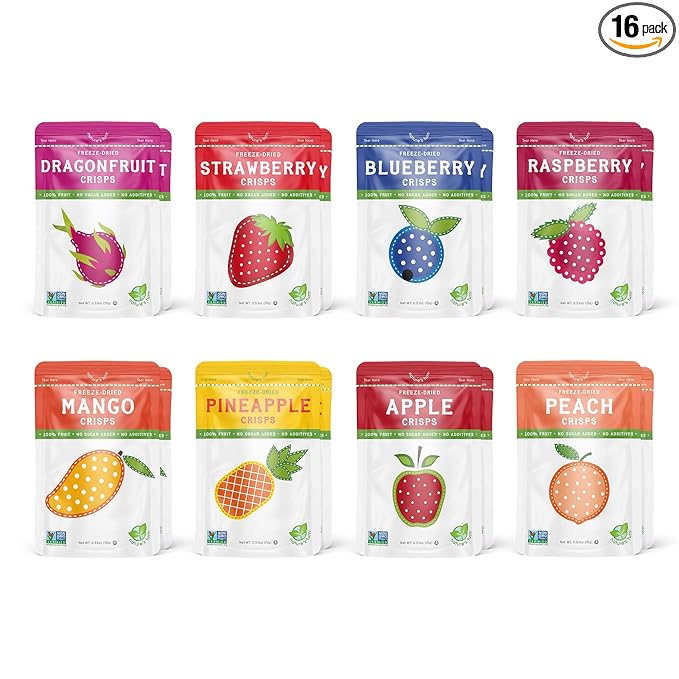 Nature’s Turn Freeze-Dried Fruit Crisps –Healthy, Gluten-Free,Crispy & Delicious,Plant-Based Snack,Ideal for Cereal, Smoothies, School Lunches, & On-the-Go, Superfruit Variety Pack of 16(0.53 oz Each)