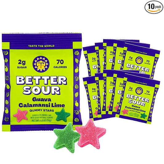 Better Sour Guava Calamansi Lime Gummy Stars Candy, Tropical Sour Gummies with a Tangy Twist, Bold and Juicy Sour Candy Made with Real Fruit Flavors, Vegan and Gluten-Free, 10 Pouch Set