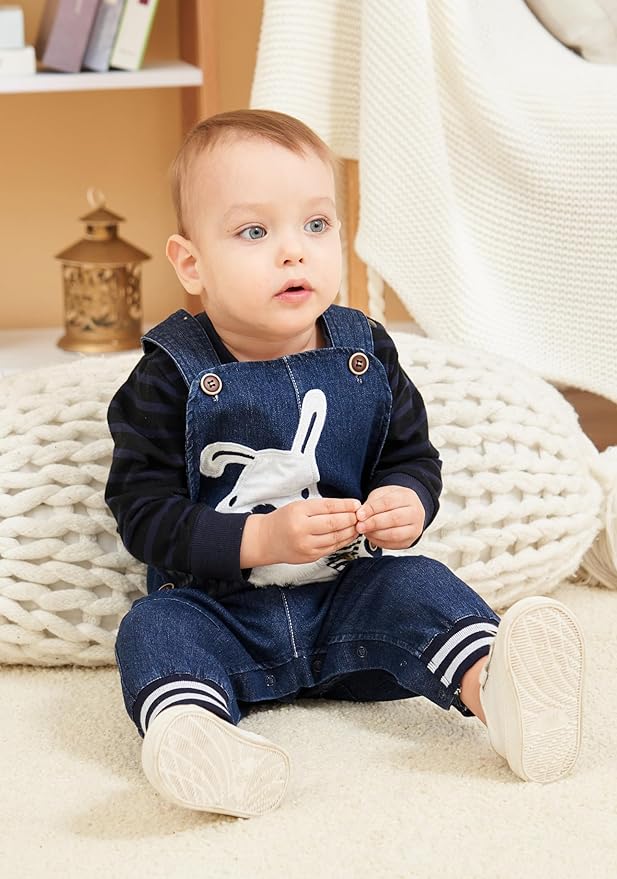 Cute Baby Boy Clothes Suit Toddler Boys' Striped long Sleeve T-Shirt+Denim Overalls Jumpsuit Pants Outfits Sets