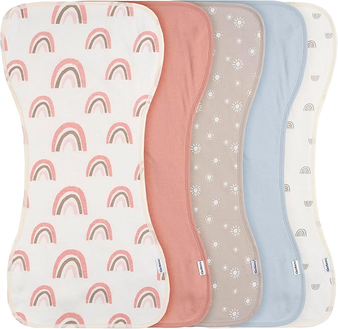 Gerber Baby Unisex Burp Cloths 5-Pack, Pink Rainbows, Size 10.5" x 21"