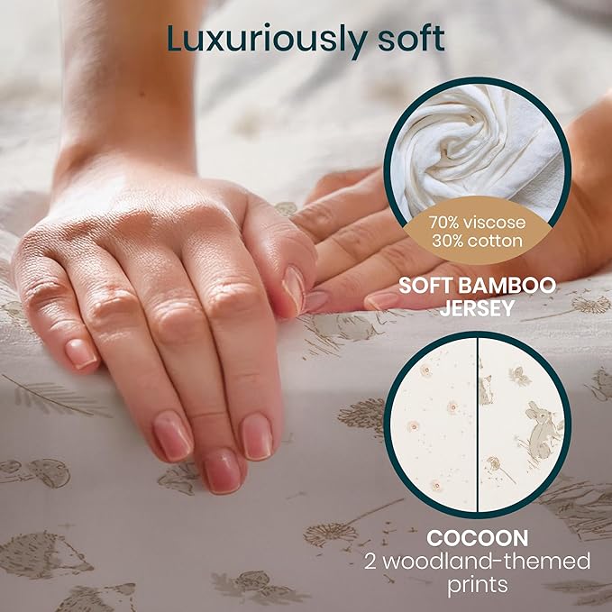 Tutti Bambini Premium Bassinet Sheets (2 Pack) - Soft & Breathable Bamboo Viscose Jersey, Double-Strength Bedside Sleeper Sheets, Fits Mattresses from 20.8 x 31.5 in to 23.6 x 35.4 in (Cocoon)