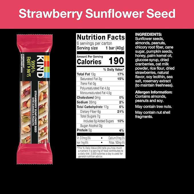 KIND Bars Seeds, Fruit and Nuts Variety Pack, Strawberry, Dark Chocolate Raspberry and Orange Cranberry, Good Source of Fiber, 5g Protein, Gluten Free Snack Bars, 18 Count