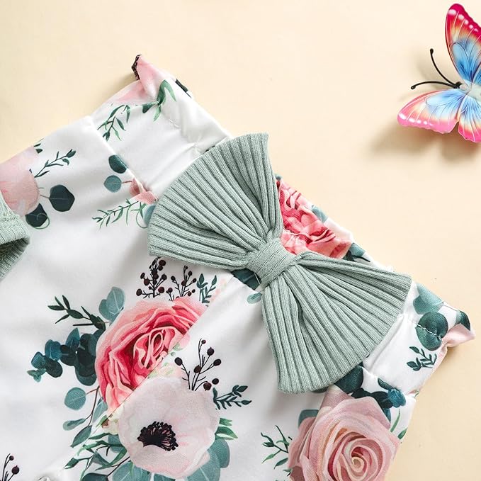 Baby Girls Clothes Ribbed Romper Bodysuit Pants Headband Set Fall Winter Outfits