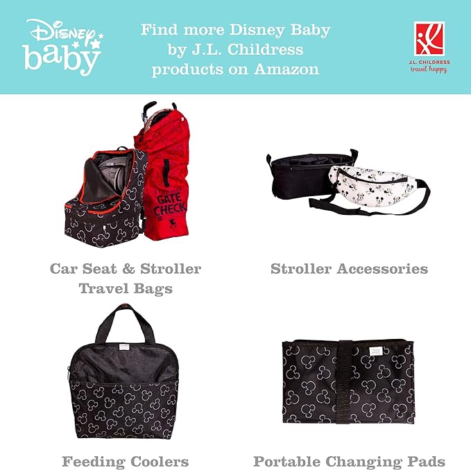 J.L. Childress Disney Baby Side Sling Stroller Cargo Net - Stroller Organizer Attachment for Storage, Mesh Bag for Baby Accessories, Universal Fit - Mickey, Black